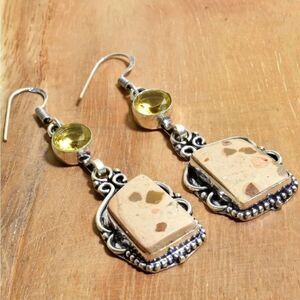 Leopard Skin Jasper Citrine Handmade Drop Dangle Earrings Jewelry 2.48"